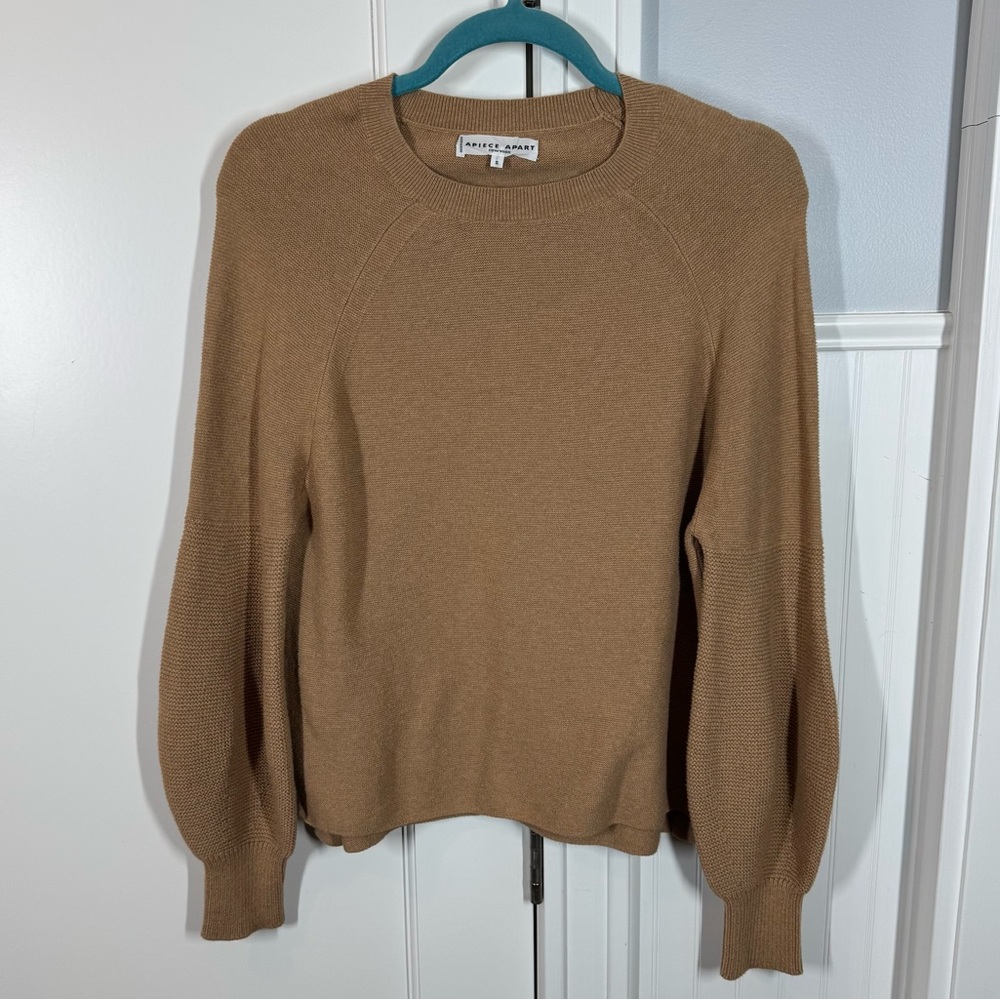 Apiece Apart Cotton Cashmere Tan Camel Sweater Crewneck puff sleeve size small